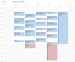 Work calendar schedule with time blocked for personal appointments